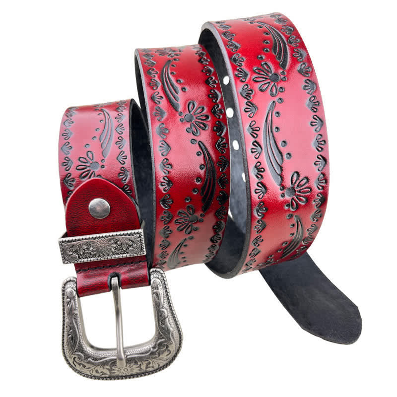 Ceinture en cuir gaufré à motif floral de style occidental