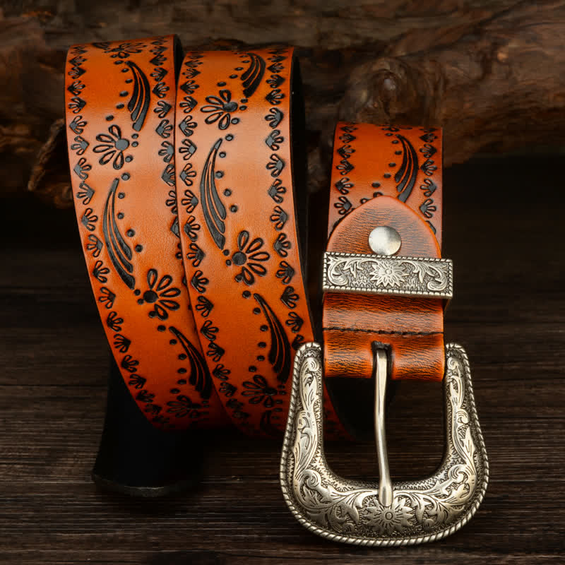 Ceinture en cuir gaufré à motif floral de style occidental