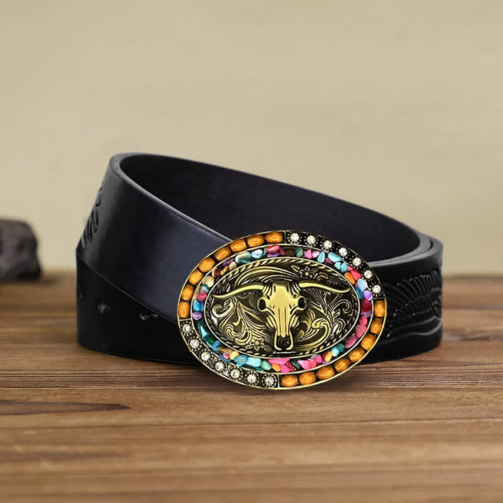 Ceinture en cuir avec boucle en perles de bois de taureau porte-bonheur pour homme