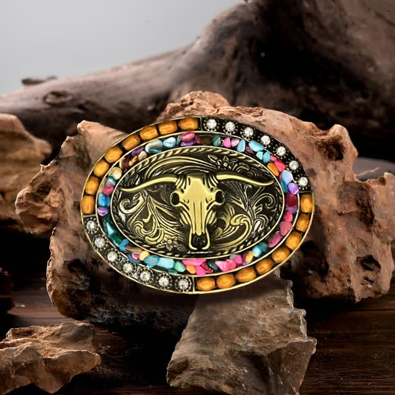 Ceinture en cuir avec boucle en perles de bois de taureau porte-bonheur pour homme