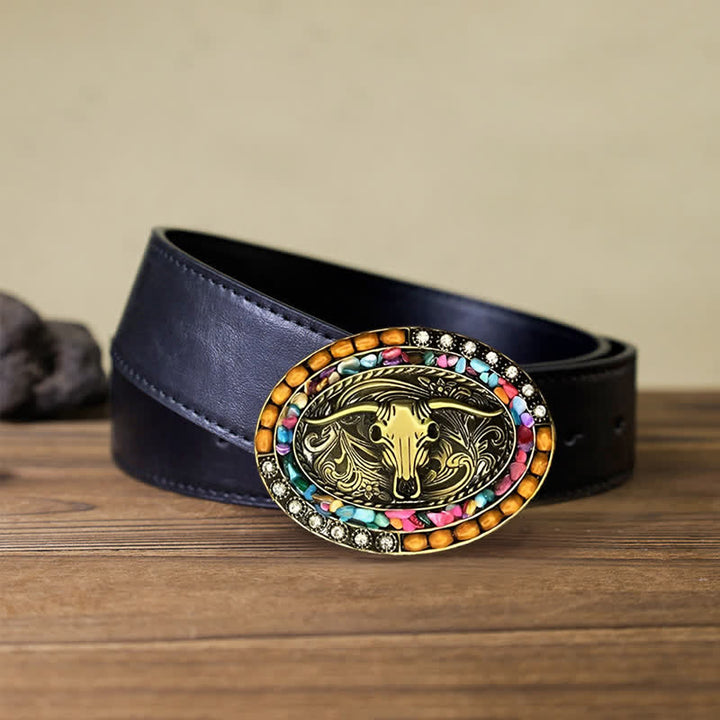 Ceinture en cuir avec boucle en perles de bois de taureau porte-bonheur pour homme
