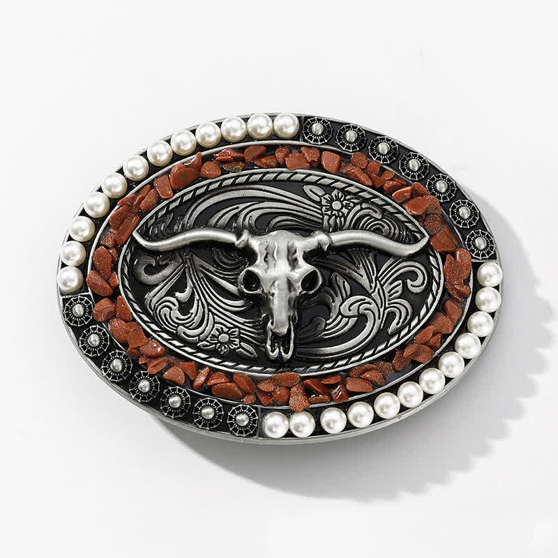 Ceinture en cuir à boucle taureau avec pierres scintillantes pour homme