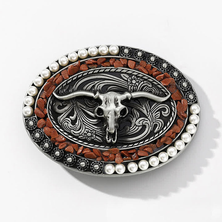 Ceinture en cuir à boucle taureau avec pierres scintillantes pour homme