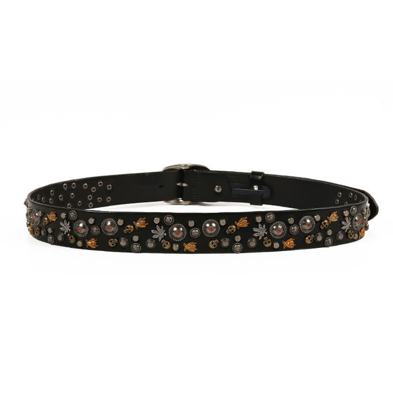 Ceinture en cuir à rivets en érable avec motif d'abeille et crâne gothique