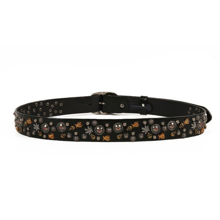 Ceinture en cuir à rivets en érable avec motif d'abeille et crâne gothique