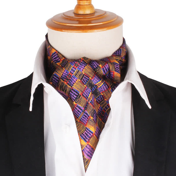 Cravate Ascot à motif à carreaux abstraits jaune et violet