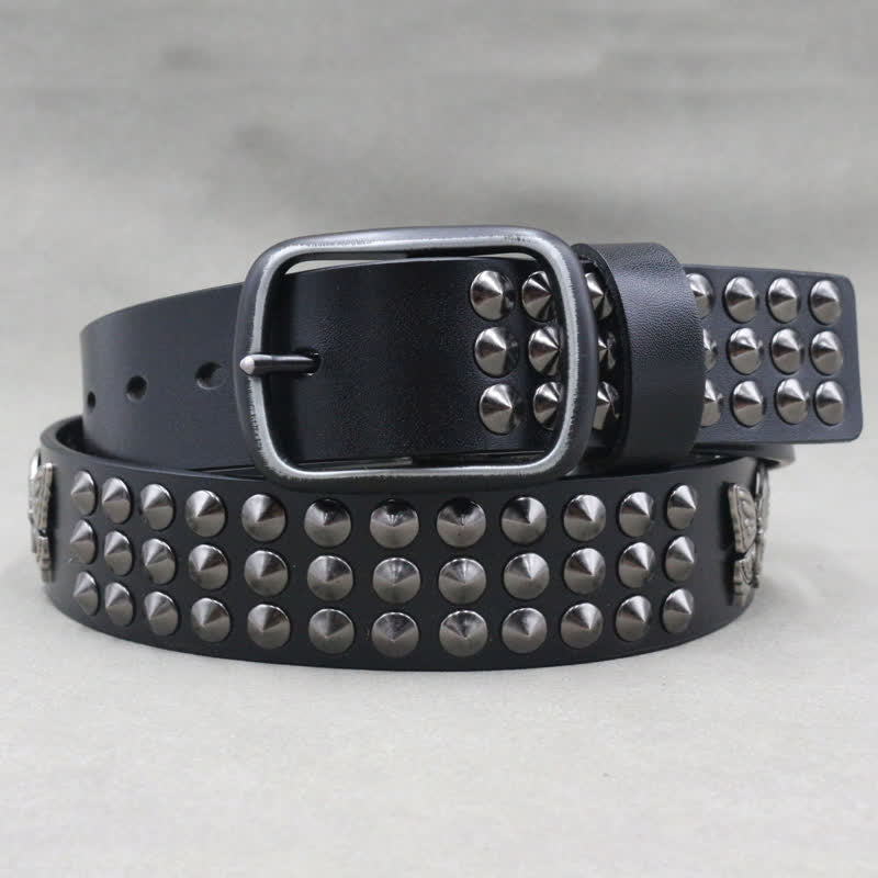 Ceinture en cuir cloutée à trois rangées de rivets papillon gothiques