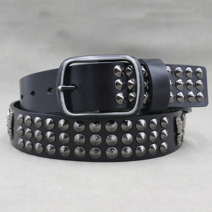 Ceinture en cuir cloutée à trois rangées de rivets papillon gothiques