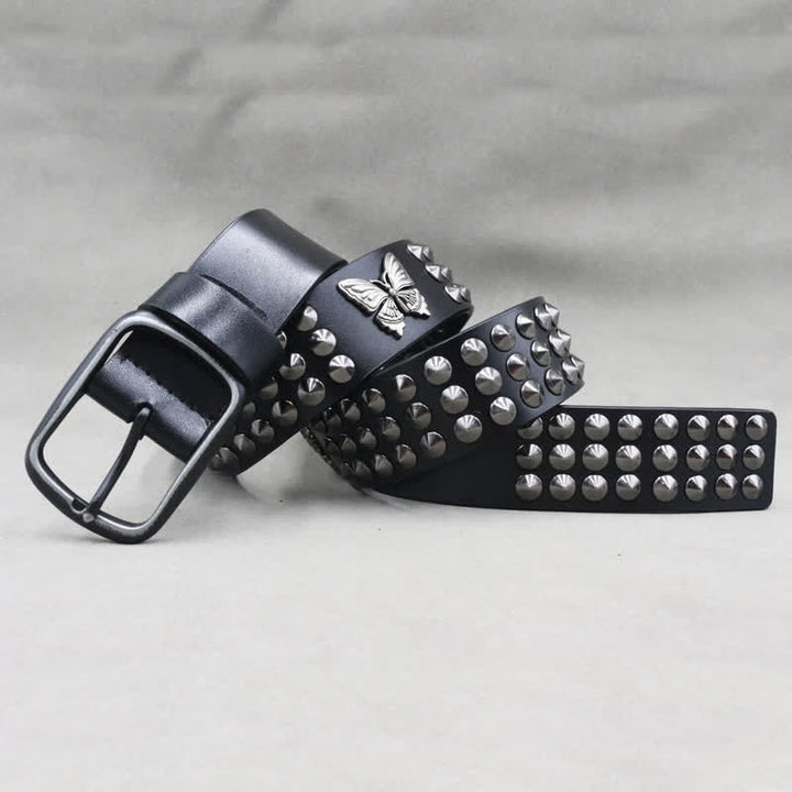 Ceinture en cuir cloutée à trois rangées de rivets papillon gothiques