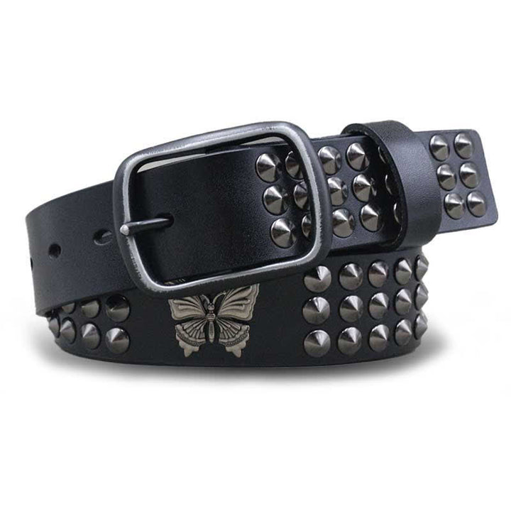 Ceinture en cuir cloutée à trois rangées de rivets papillon gothiques
