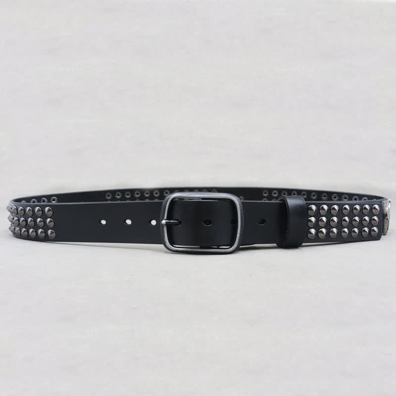 Ceinture en cuir cloutée à trois rangées de rivets tête de taureau western