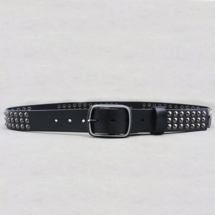 Ceinture en cuir cloutée à trois rangées de rivets tête de taureau western