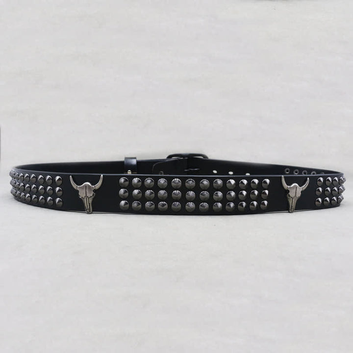 Ceinture en cuir cloutée à trois rangées de rivets tête de taureau western