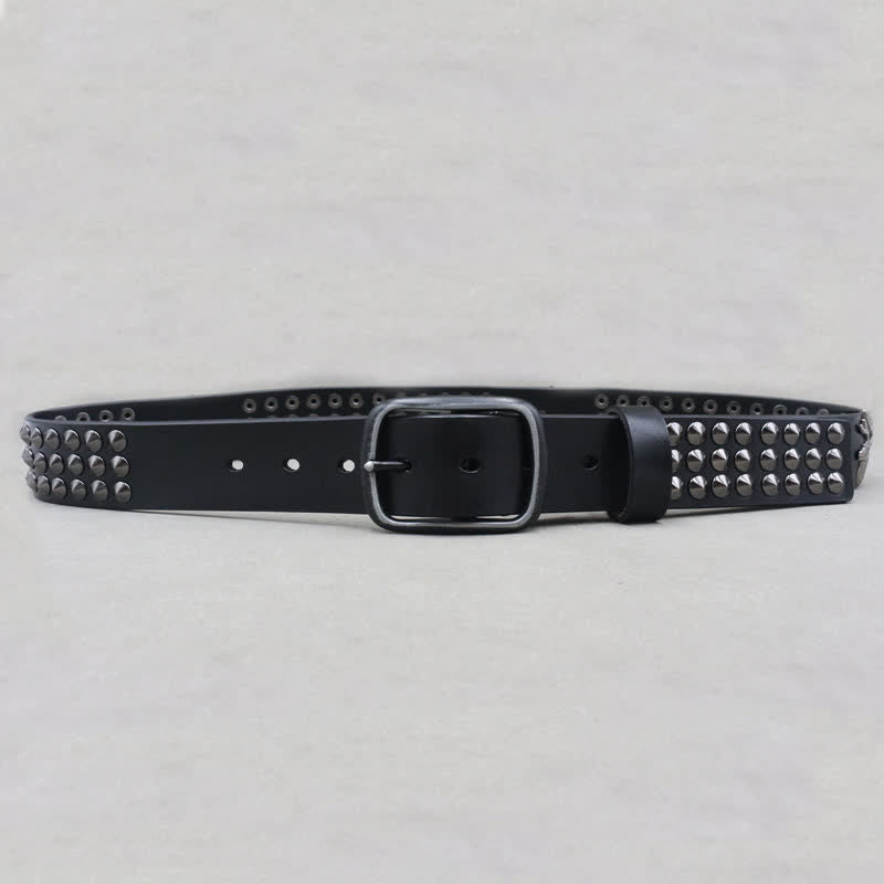 Ceinture en cuir cloutée à trois rangées de rivets Lucky Deer