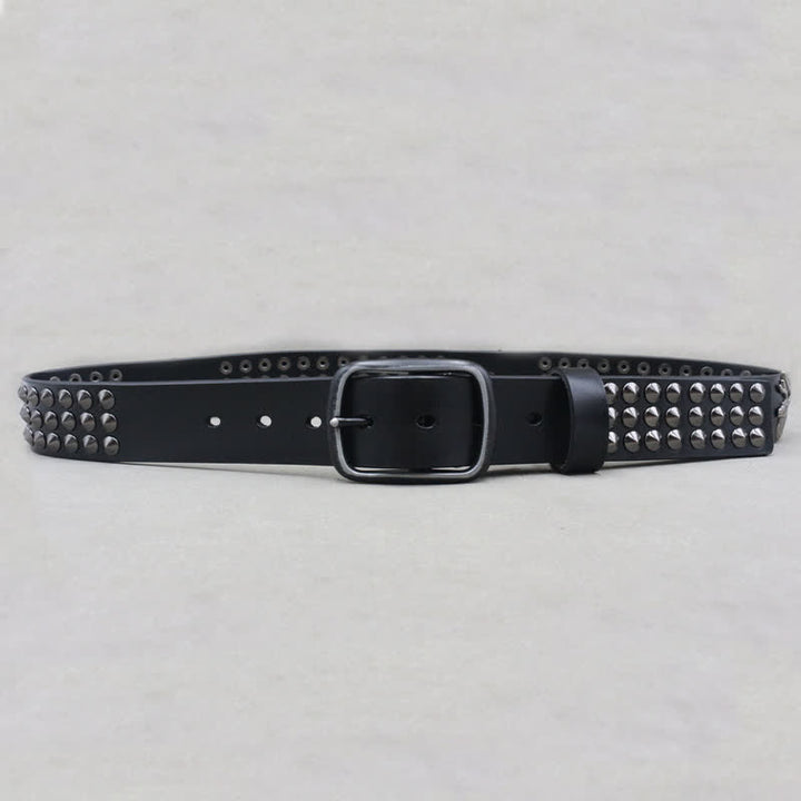 Ceinture en cuir cloutée à trois rangées de rivets Lucky Deer