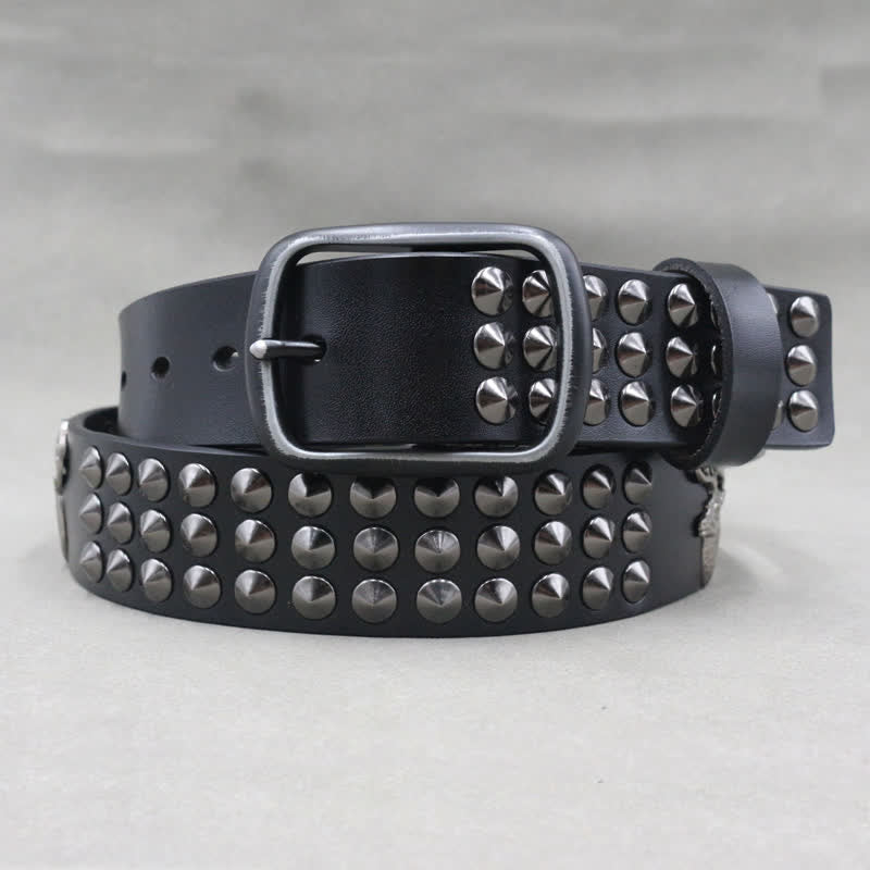 Ceinture en cuir cloutée à trois rangées de rivets Lucky Deer