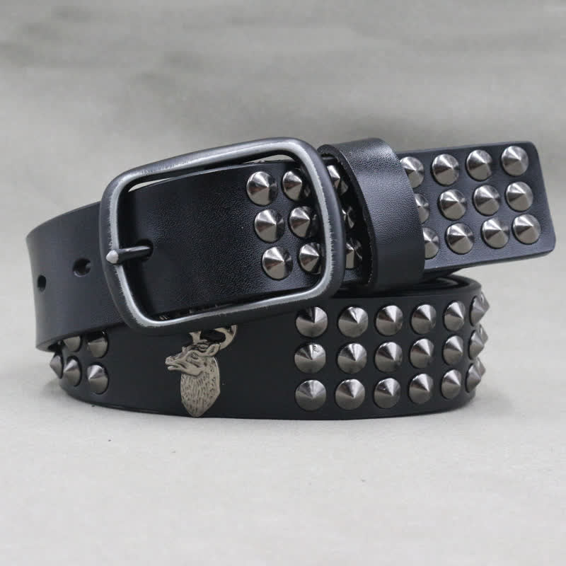 Ceinture en cuir cloutée à trois rangées de rivets Lucky Deer