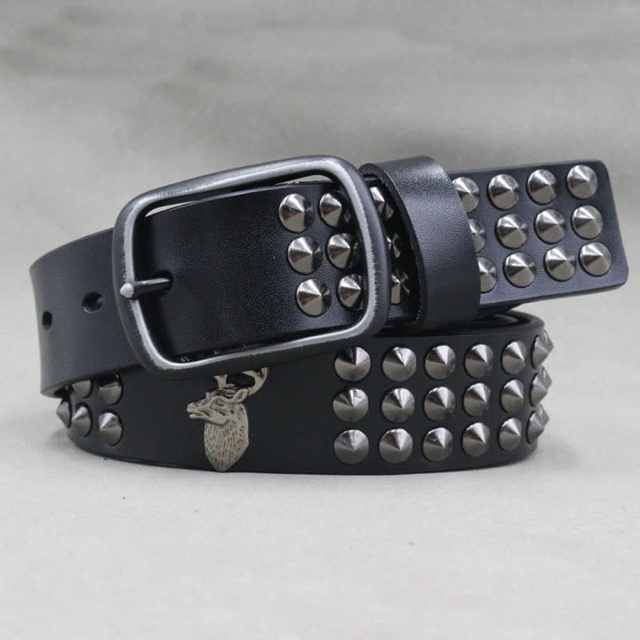 Ceinture en cuir cloutée à trois rangées de rivets Lucky Deer