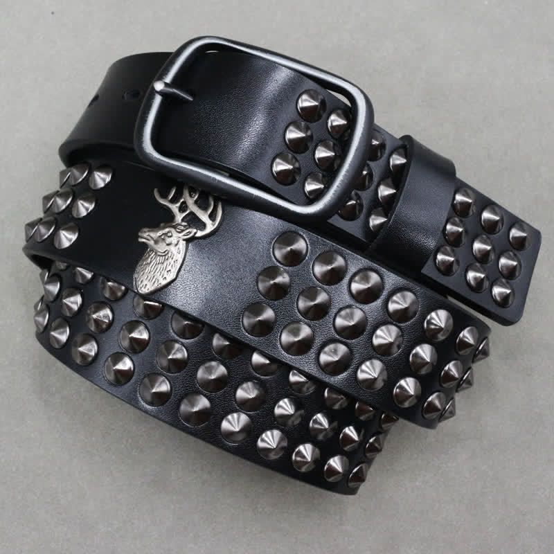 Ceinture en cuir cloutée à trois rangées de rivets Lucky Deer