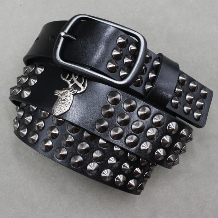 Ceinture en cuir cloutée à trois rangées de rivets Lucky Deer