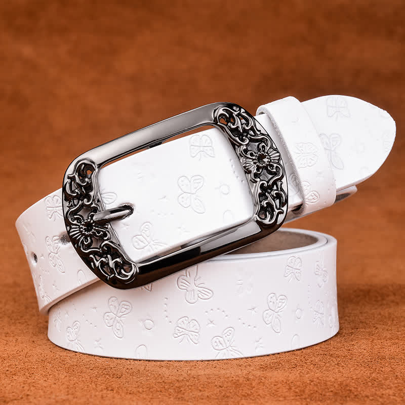 Ceinture en cuir de luxe élégante avec motif papillon en relief pour femme