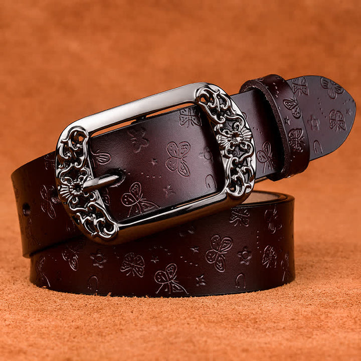 Ceinture en cuir de luxe élégante avec motif papillon en relief pour femme