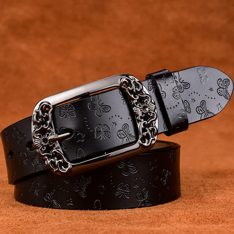 Ceinture en cuir de luxe élégante avec motif papillon en relief pour femme