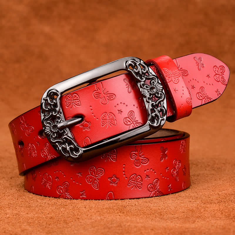 Ceinture en cuir de luxe élégante avec motif papillon en relief pour femme