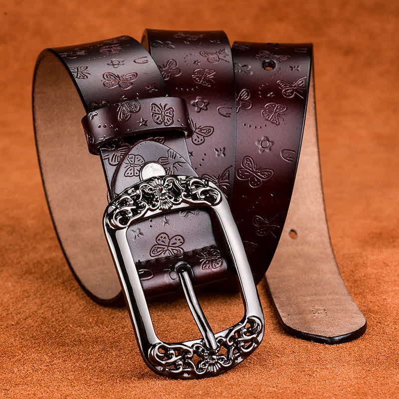 Ceinture en cuir de luxe élégante avec motif papillon en relief pour femme