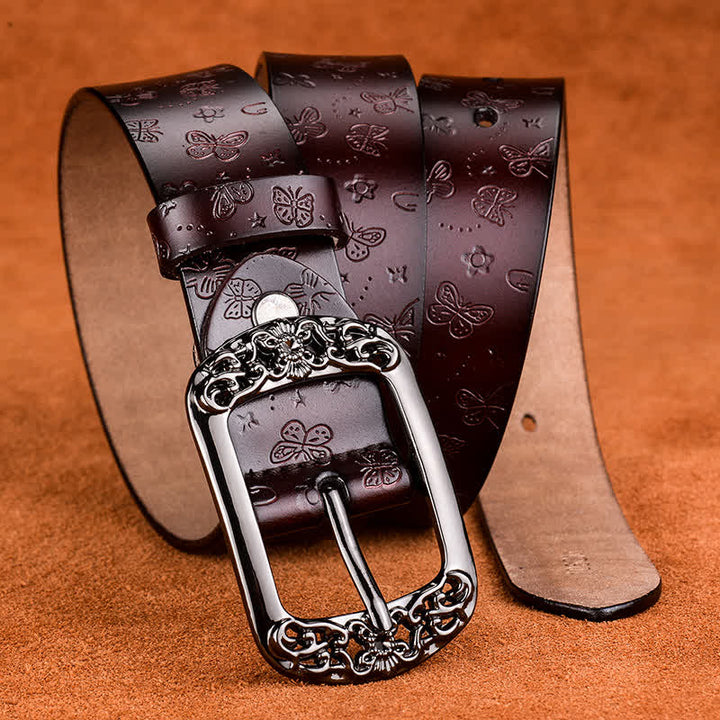 Ceinture en cuir de luxe élégante avec motif papillon en relief pour femme