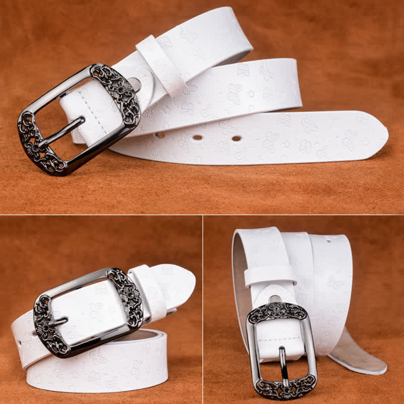 Ceinture en cuir de luxe élégante avec motif papillon en relief pour femme