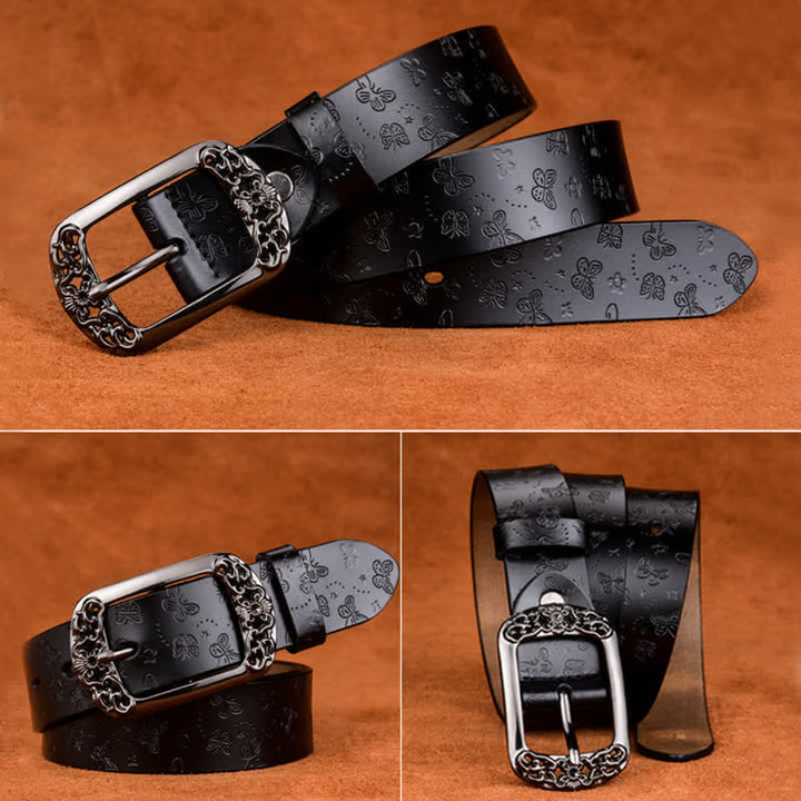 Ceinture en cuir de luxe élégante avec motif papillon en relief pour femme