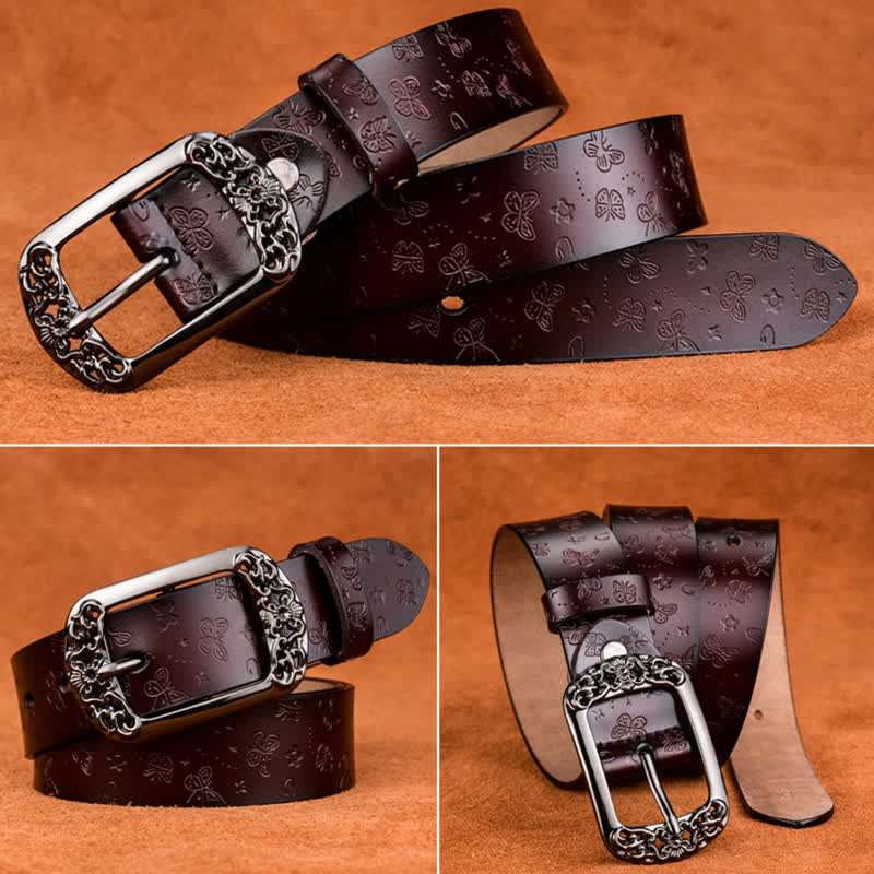 Ceinture en cuir de luxe élégante avec motif papillon en relief pour femme