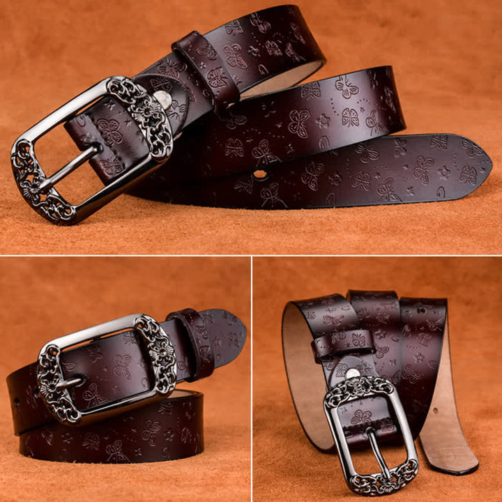 Ceinture en cuir de luxe élégante avec motif papillon en relief pour femme