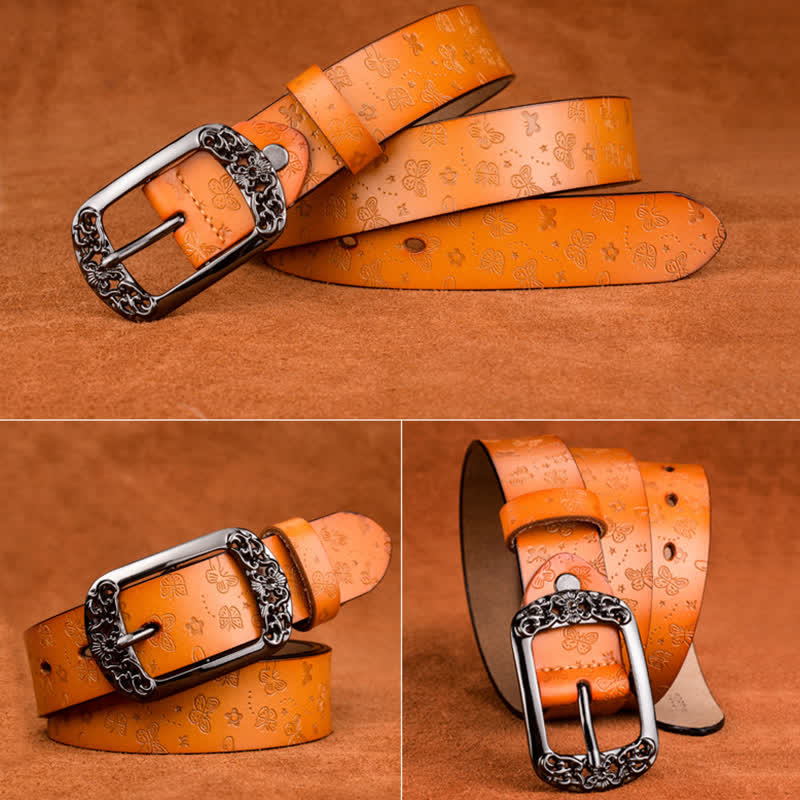 Ceinture en cuir de luxe élégante avec motif papillon en relief pour femme