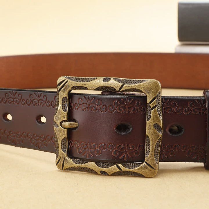 Ceinture en cuir à boucle rectangulaire et sangle florale