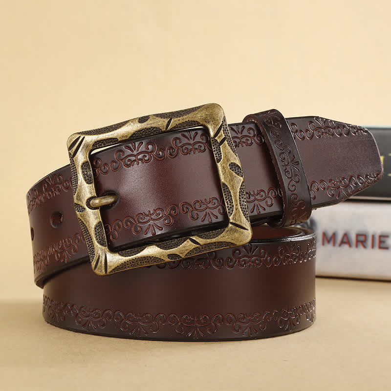Ceinture en cuir à boucle rectangulaire et sangle florale