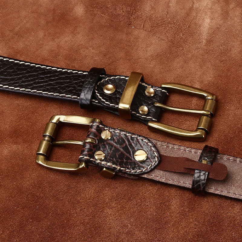 Ceinture en cuir robuste avec motif peau de bison rétro