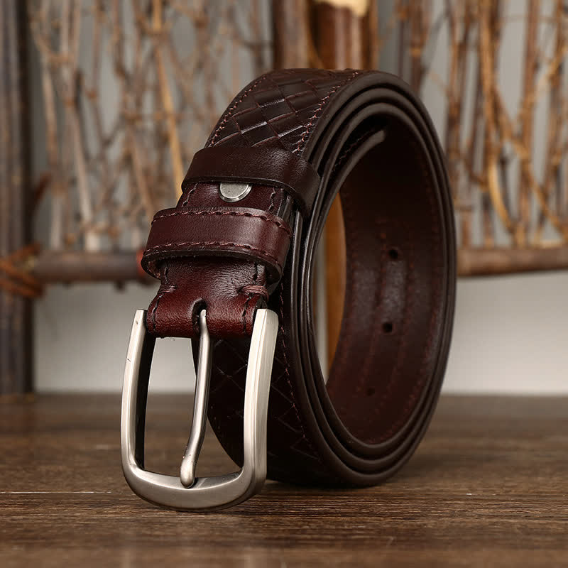 Ceinture en cuir de vachette tressée avec boucle en cuivre élégante
