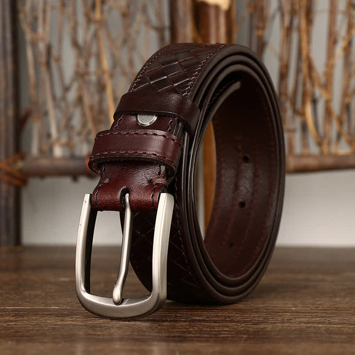 Ceinture en cuir de vachette tressée avec boucle en cuivre élégante
