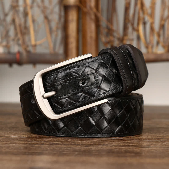 Ceinture en cuir de vachette tressée avec boucle en cuivre élégante