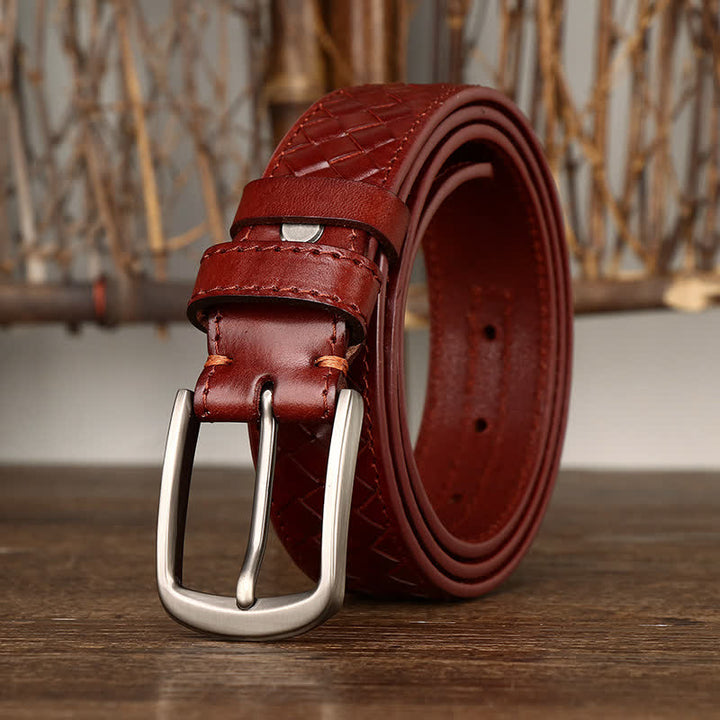 Ceinture en cuir de vachette tressée avec boucle en cuivre élégante