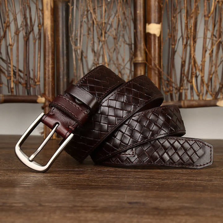 Ceinture en cuir de vachette tressée avec boucle en cuivre élégante