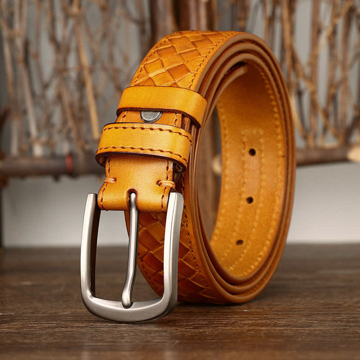 Ceinture en cuir de vachette tressée avec boucle en cuivre élégante