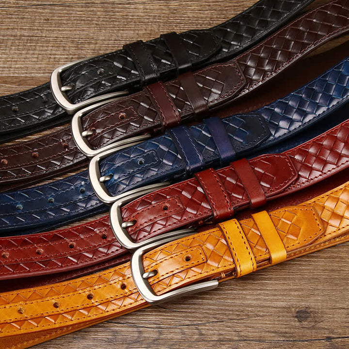 Ceinture en cuir de vachette tressée avec boucle en cuivre élégante