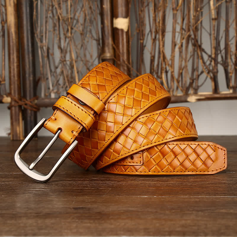 Ceinture en cuir de vachette tressée avec boucle en cuivre élégante