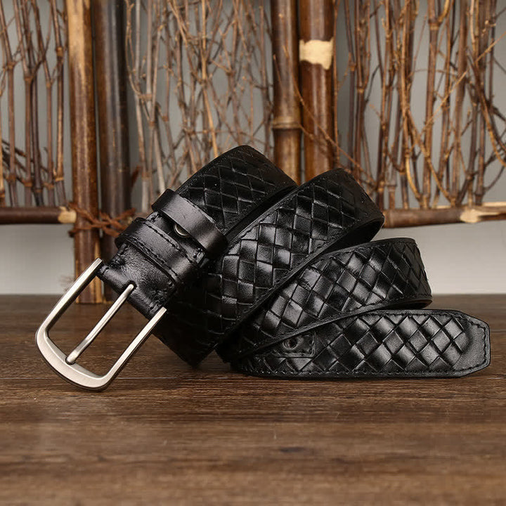 Ceinture en cuir de vachette tressée avec boucle en cuivre élégante