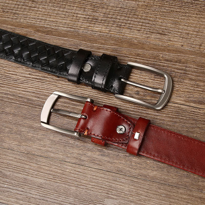 Ceinture en cuir de vachette tressée avec boucle en cuivre élégante