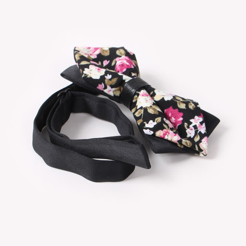Nœud papillon pointu en coton à double épaisseur et motif floral pour homme - image 3