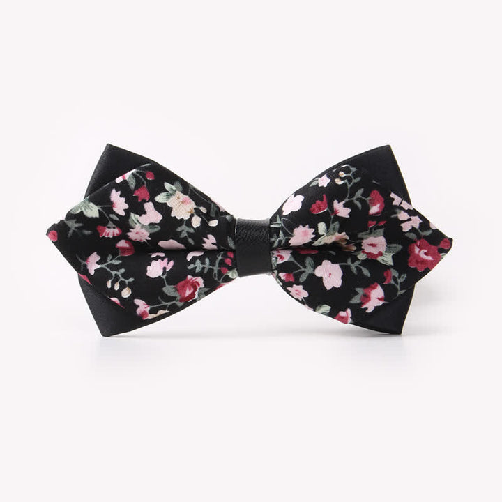 Nœud papillon pointu en coton à double épaisseur et motif floral pour homme - Style #27 - image 31